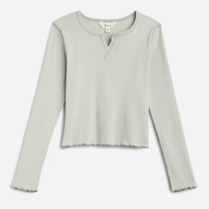 The Commons The Meet-n-Greet Notch Tee Green Long Sleeve Ribbed Hem Size Large